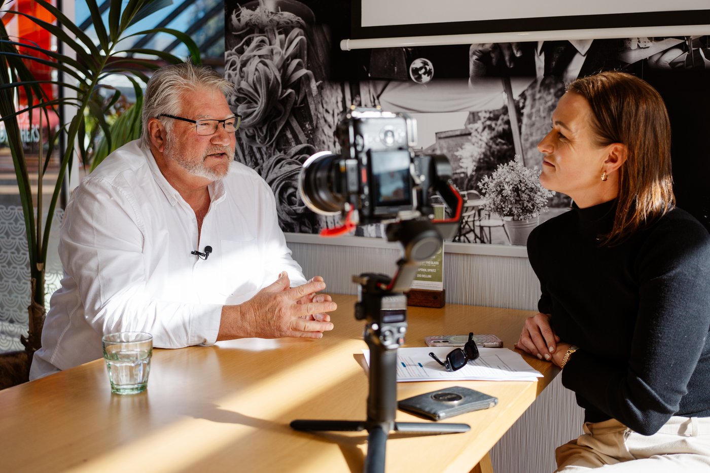 Whitehouse Media filming an agent interview at a cafe, Tauranga